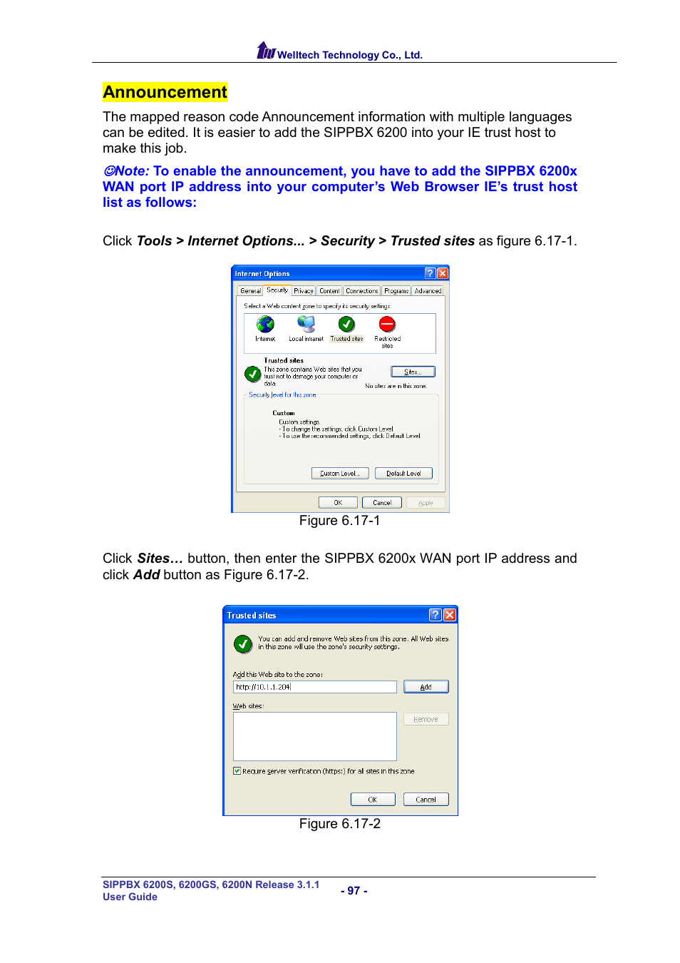 Announcement, Nnouncement | Welltech SIPPBX 6200 V.3.1.1 User Manual | Page 97 / 214