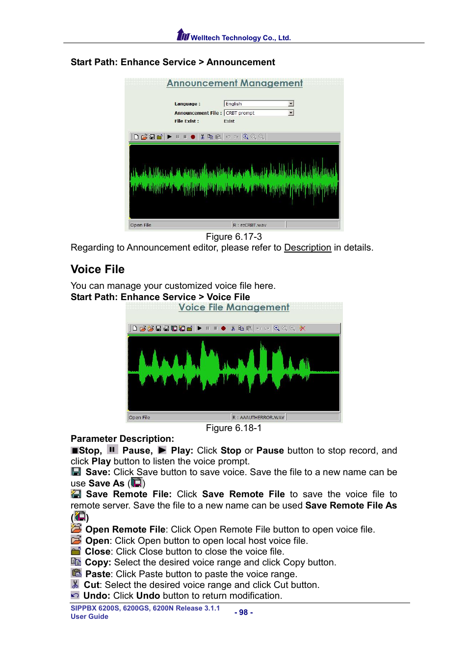 Voice file, Oice | Welltech SIPPBX 6200 V.3.1.1 User Manual | Page 98 / 214