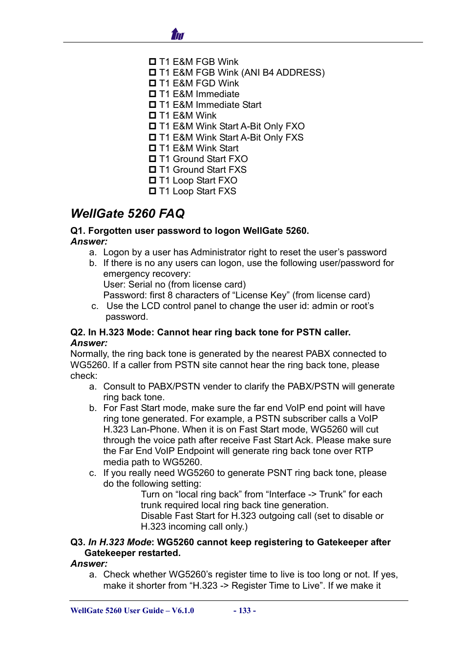 Wellgate 5260 faq | Welltech WG5260 V.6.1 User Manual | Page 133 / 136