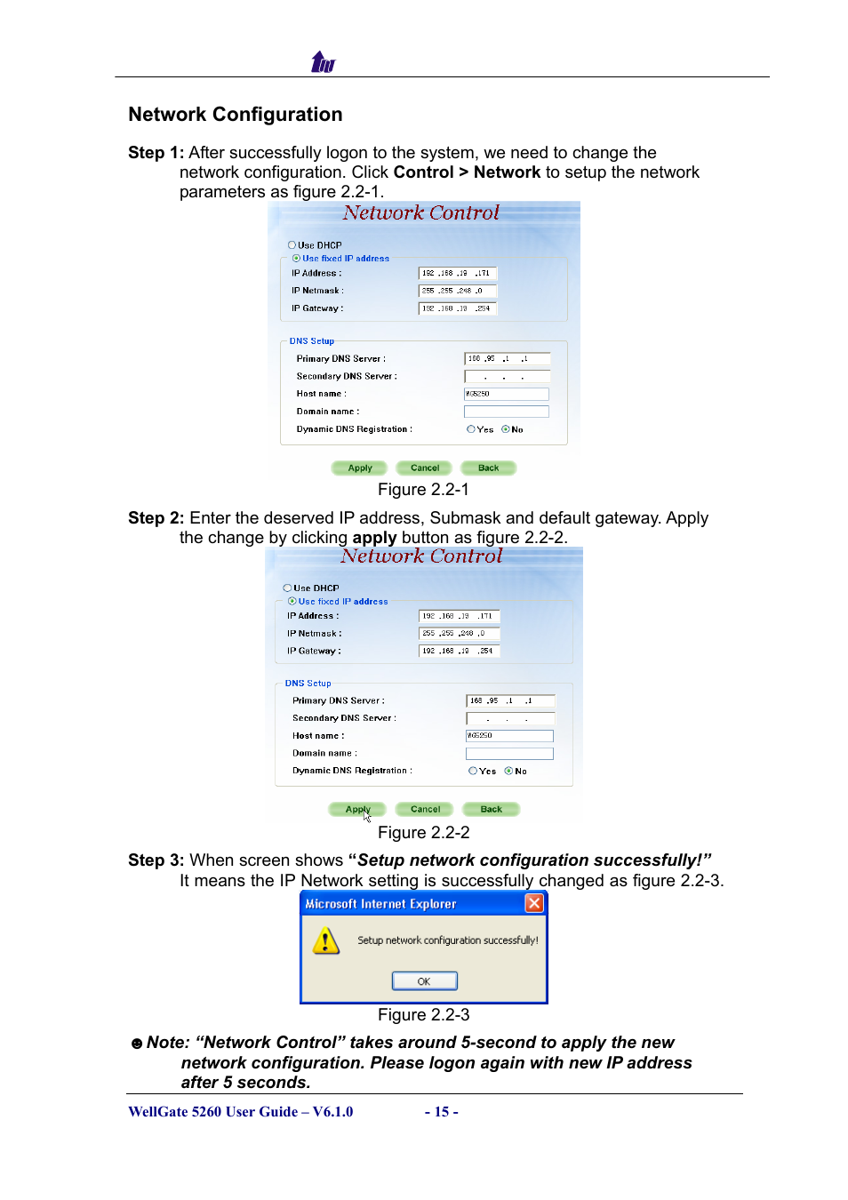 Network configuration, Etwork, Onfiguration | Welltech WG5260 V.6.1 User Manual | Page 15 / 136