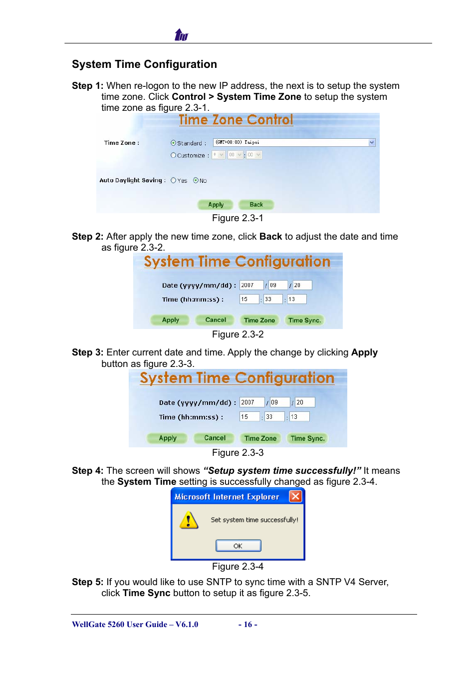 System time configuration, Ystem, Onfiguration | Welltech WG5260 V.6.1 User Manual | Page 16 / 136