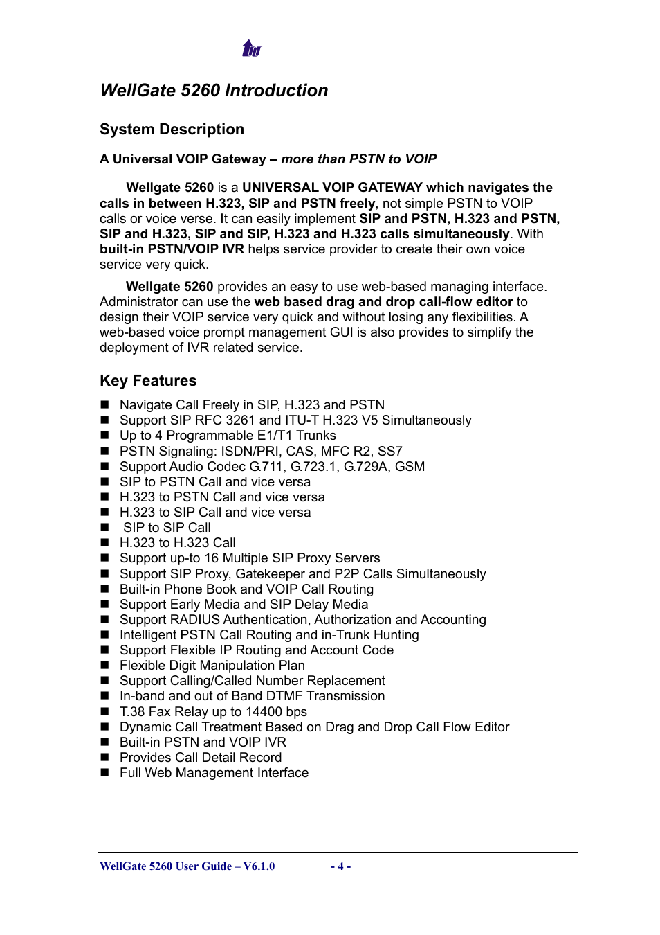 Wellgate 5260 introduction, System description, Ystem | Escription | Welltech WG5260 V.6.1 User Manual | Page 4 / 136