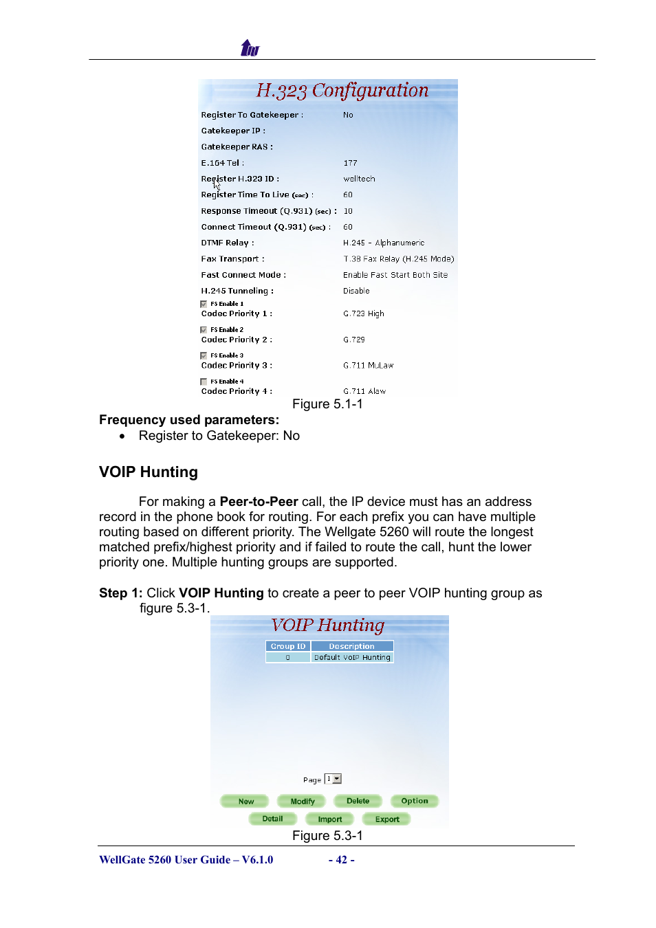 Voip hunting, Voip, Unting | Welltech WG5260 V.6.1 User Manual | Page 42 / 136