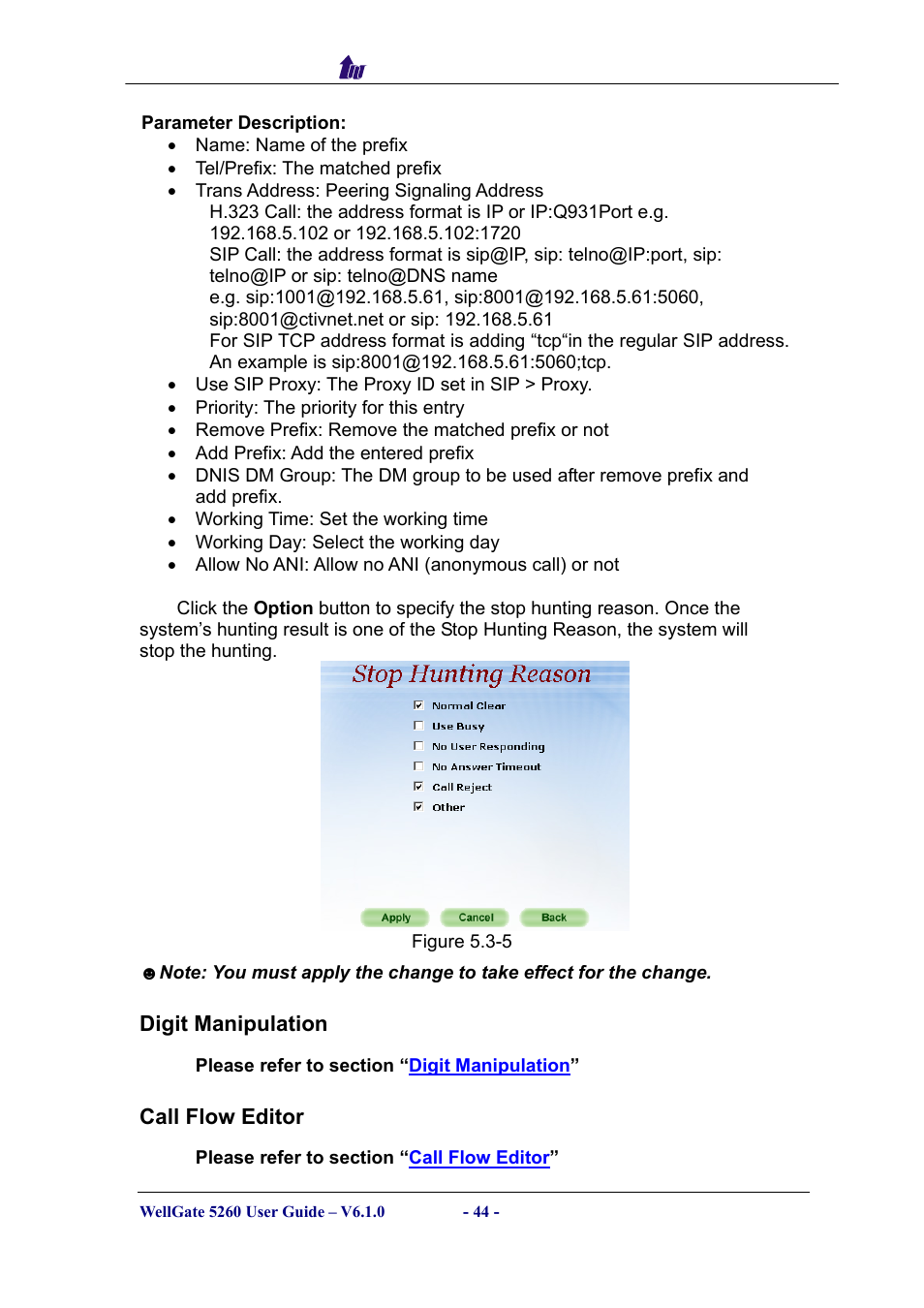 Digit manipulation, Call flow editor, Igit | Anipulation, Ditor | Welltech WG5260 V.6.1 User Manual | Page 44 / 136