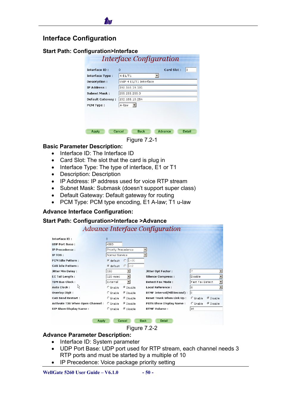 Interface configuration | Welltech WG5260 V.6.1 User Manual | Page 50 / 136