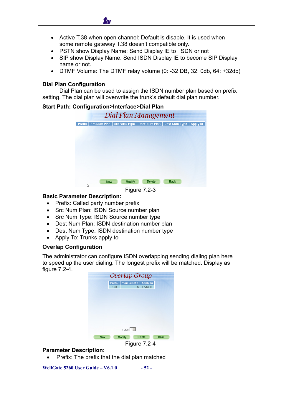 Dial plan configuration, Overlap configuration | Welltech WG5260 V.6.1 User Manual | Page 52 / 136