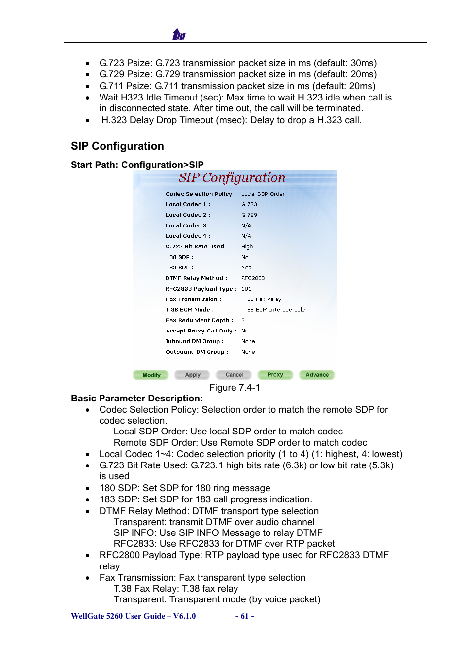 Sip configuration | Welltech WG5260 V.6.1 User Manual | Page 61 / 136