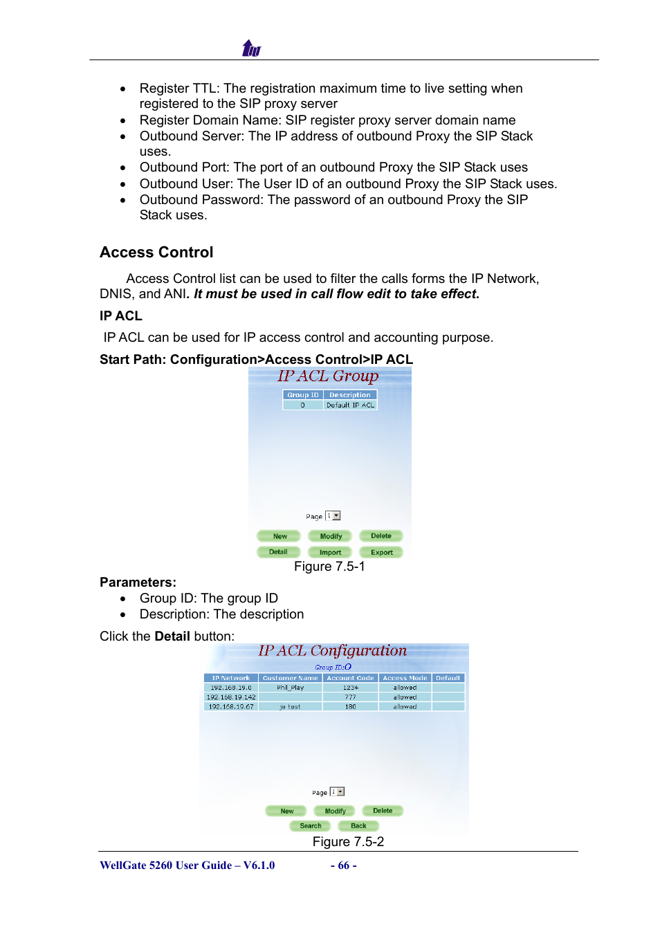 Access control | Welltech WG5260 V.6.1 User Manual | Page 66 / 136