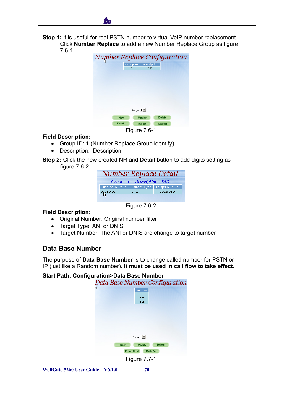 Data base number | Welltech WG5260 V.6.1 User Manual | Page 70 / 136