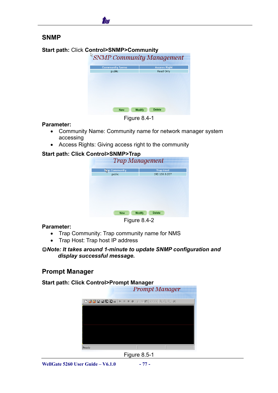 Snmp, Prompt manager, Snmp p | Rompt, Anager | Welltech WG5260 V.6.1 User Manual | Page 77 / 136