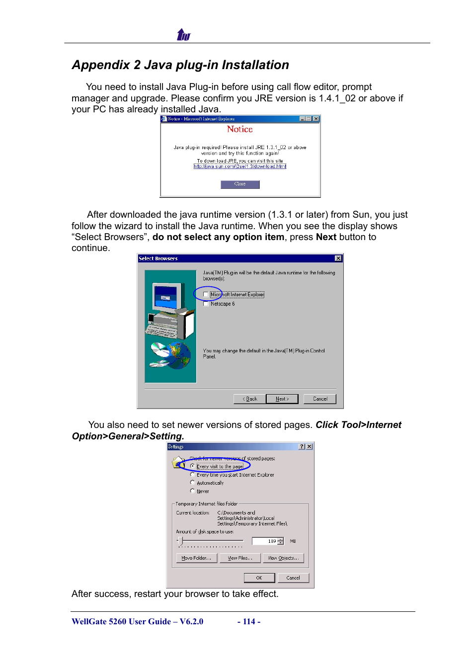 Appendix 2 java plug-in installation | Welltech WG5260 V.6.2 User Manual | Page 114 / 137