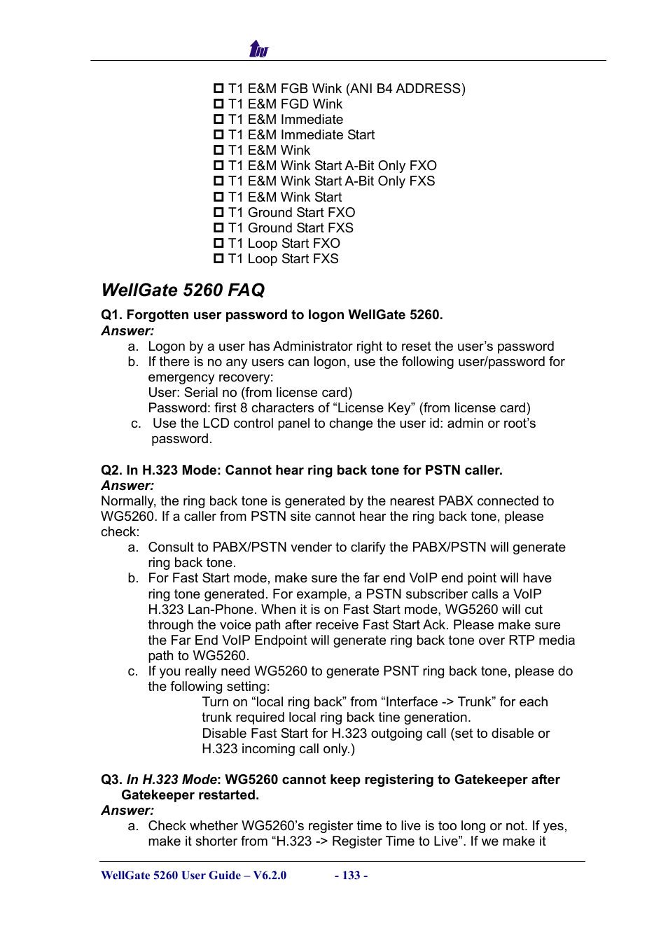 Wellgate 5260 faq | Welltech WG5260 V.6.2 User Manual | Page 133 / 137