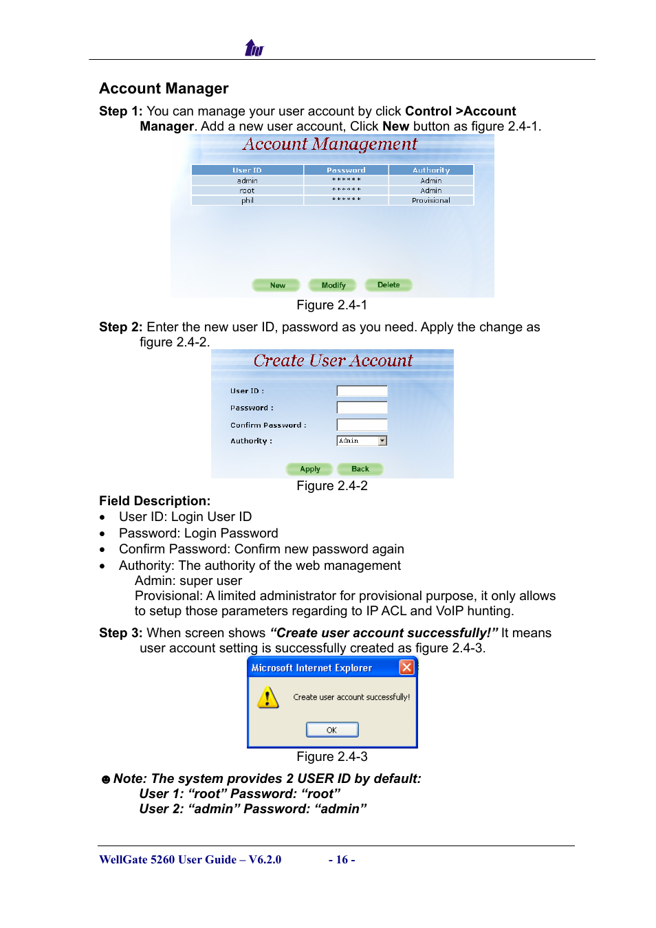 Account manager, Ccount, Anager | Welltech WG5260 V.6.2 User Manual | Page 16 / 137