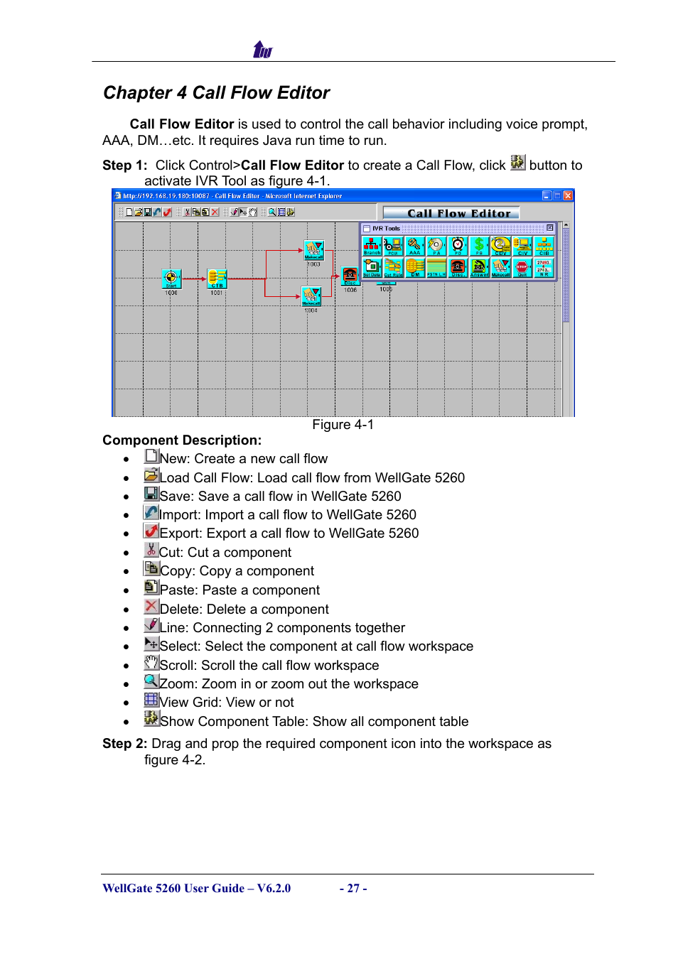 Chapter 4 call flow editor | Welltech WG5260 V.6.2 User Manual | Page 27 / 137