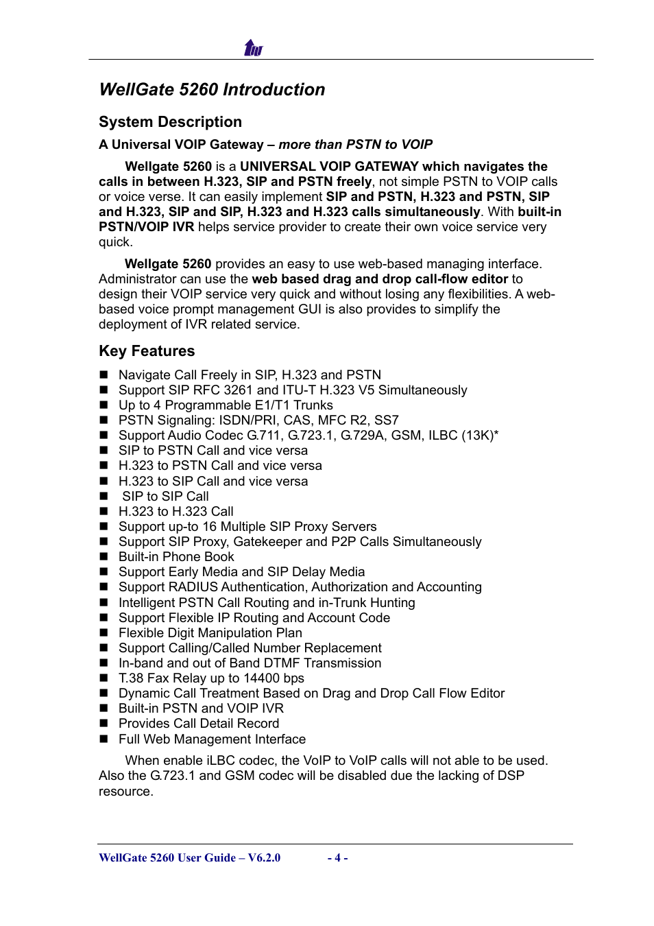 Wellgate 5260 introduction, System description, Ystem | Escription | Welltech WG5260 V.6.2 User Manual | Page 4 / 137