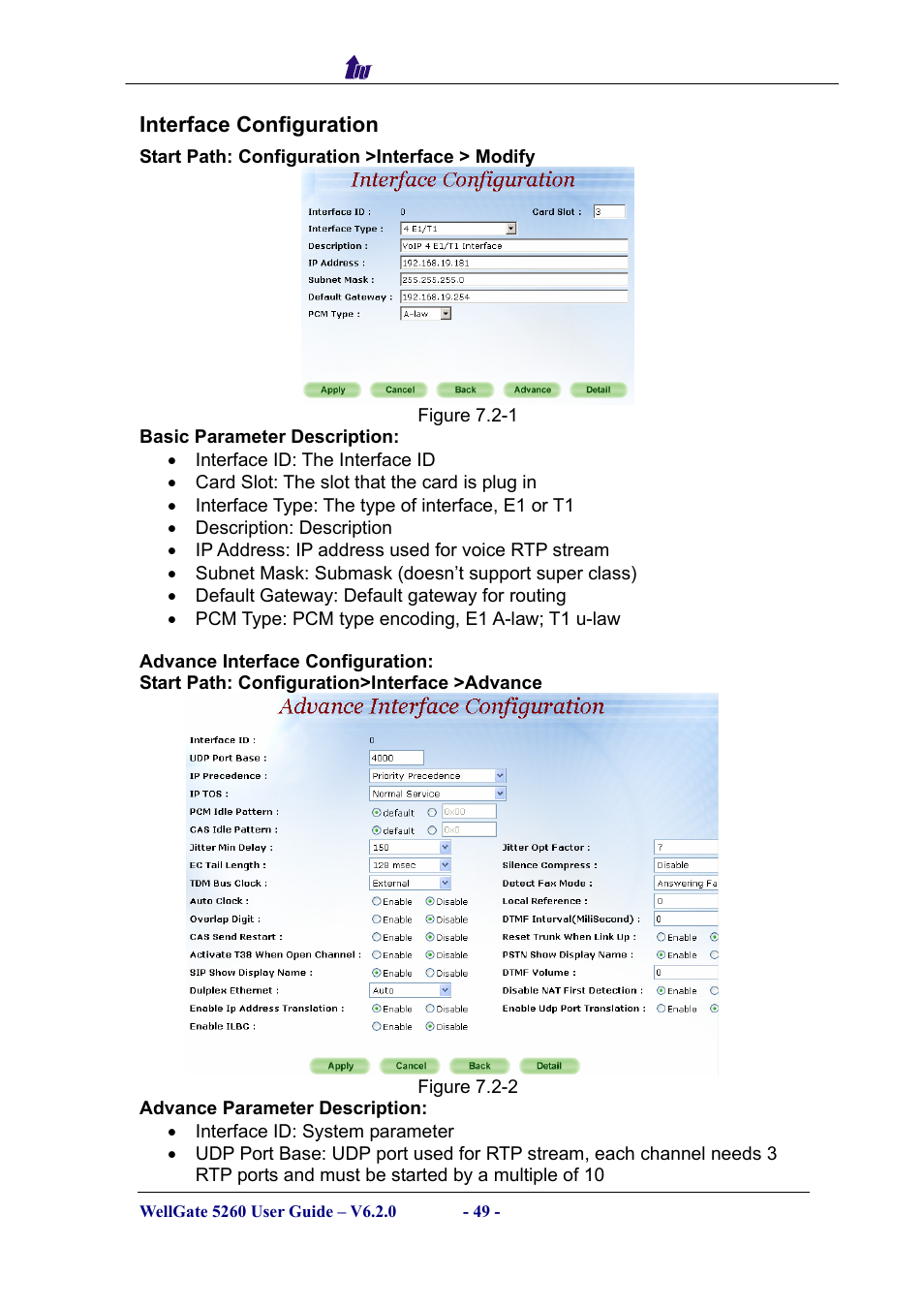 Interface configuration | Welltech WG5260 V.6.2 User Manual | Page 49 / 137