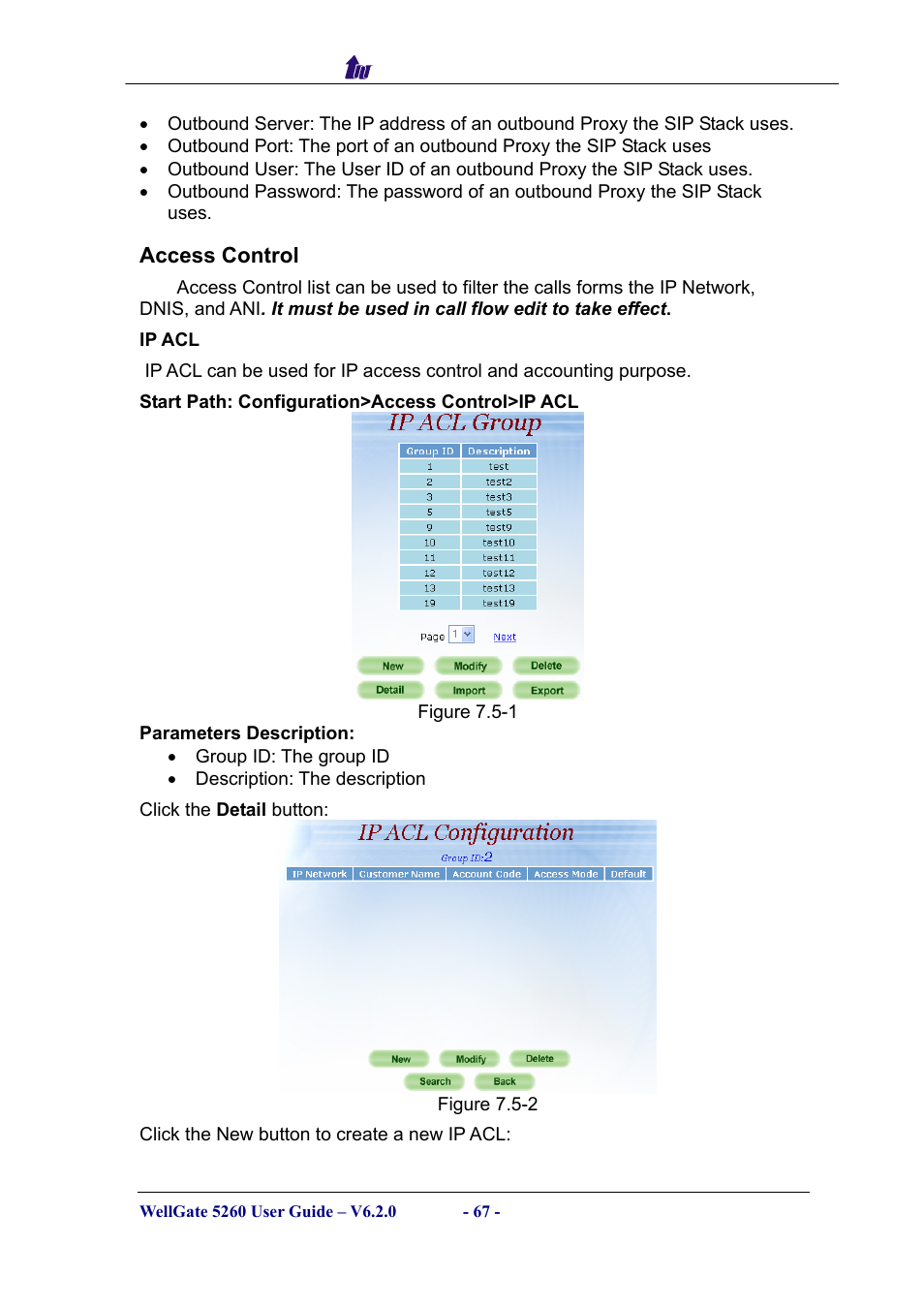 Access control | Welltech WG5260 V.6.2 User Manual | Page 67 / 137