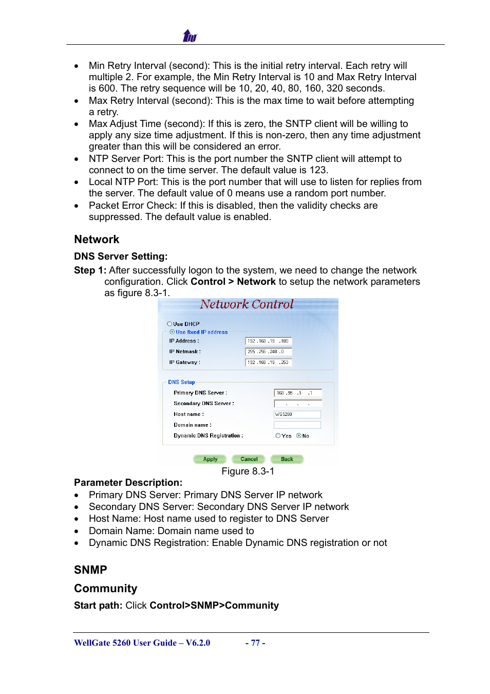 Network, Snmp, Etwork | Welltech WG5260 V.6.2 User Manual | Page 77 / 137