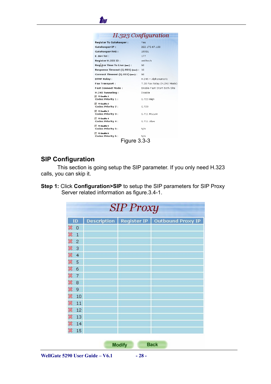 Sip configuration, Onfiguration | Welltech WG5290 User Manual | Page 28 / 149