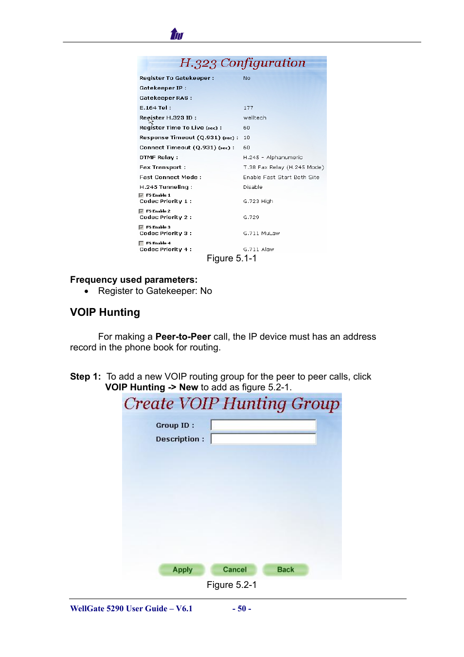 Voip hunting, Voip, Unting | Welltech WG5290 User Manual | Page 50 / 149