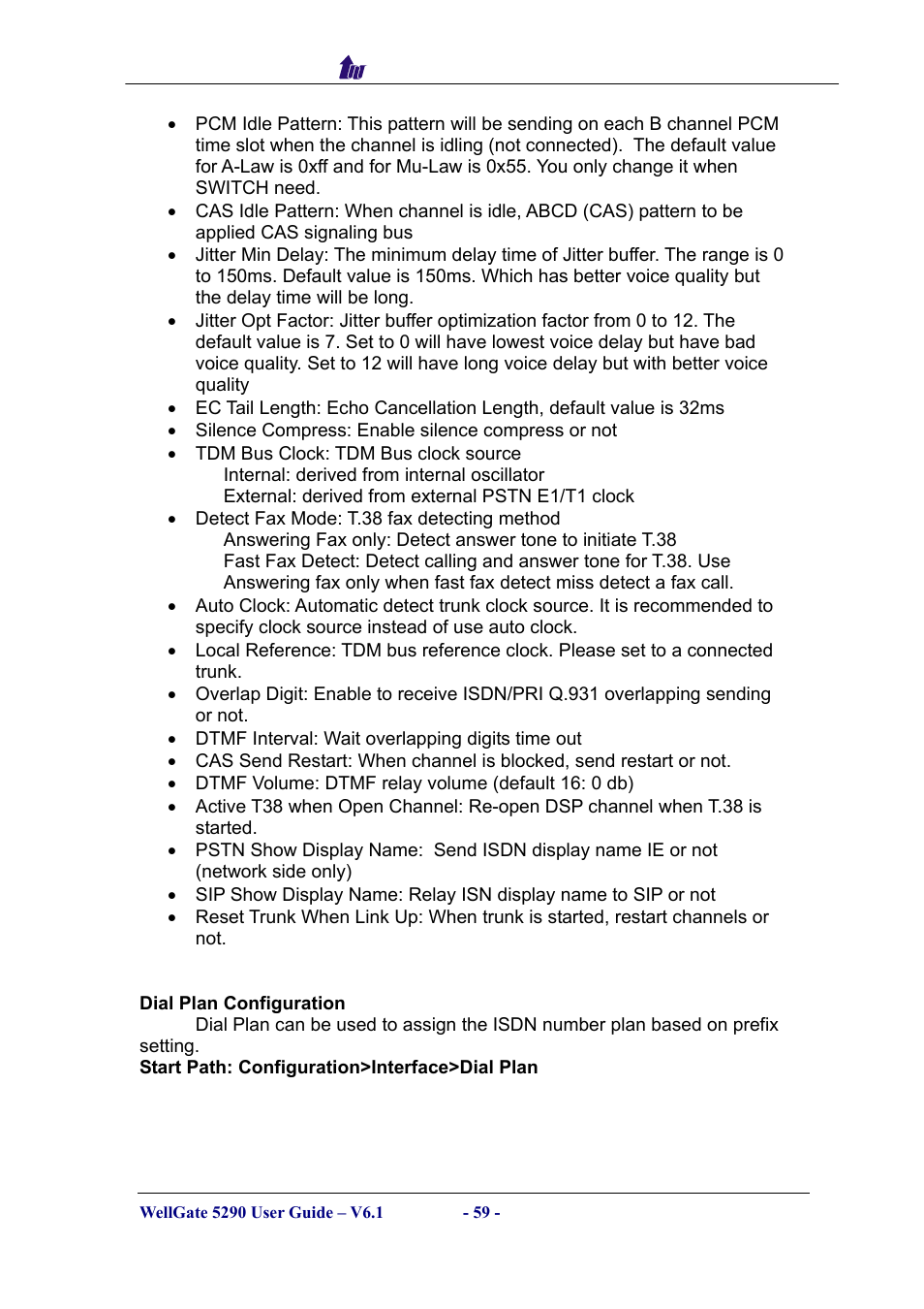 Dial plan configuration | Welltech WG5290 User Manual | Page 59 / 149