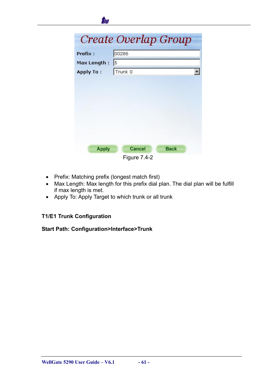 T1/e1 trunk configuration | Welltech WG5290 User Manual | Page 61 / 149