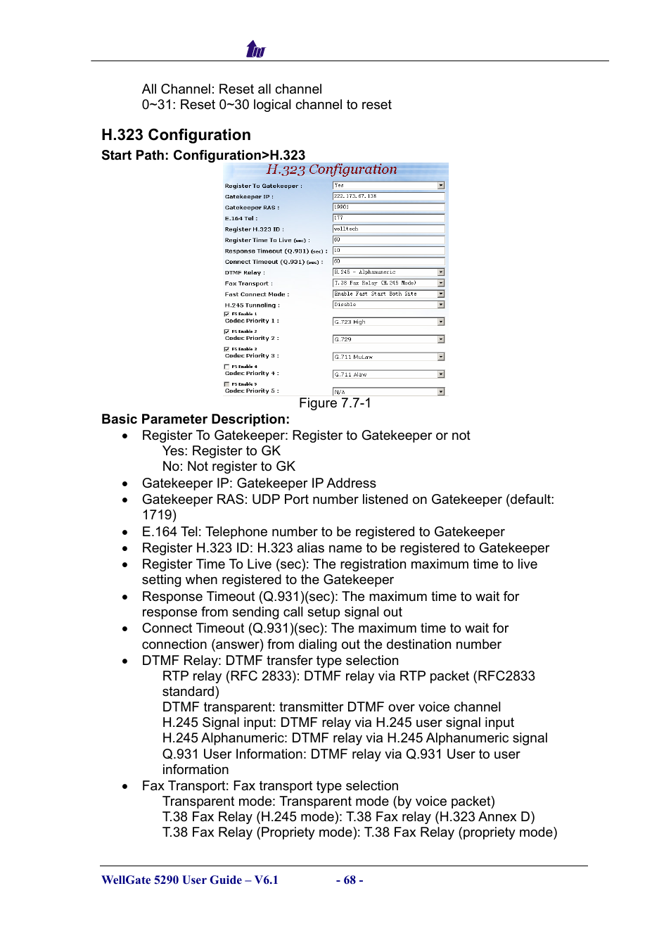 H.323 configuration | Welltech WG5290 User Manual | Page 68 / 149
