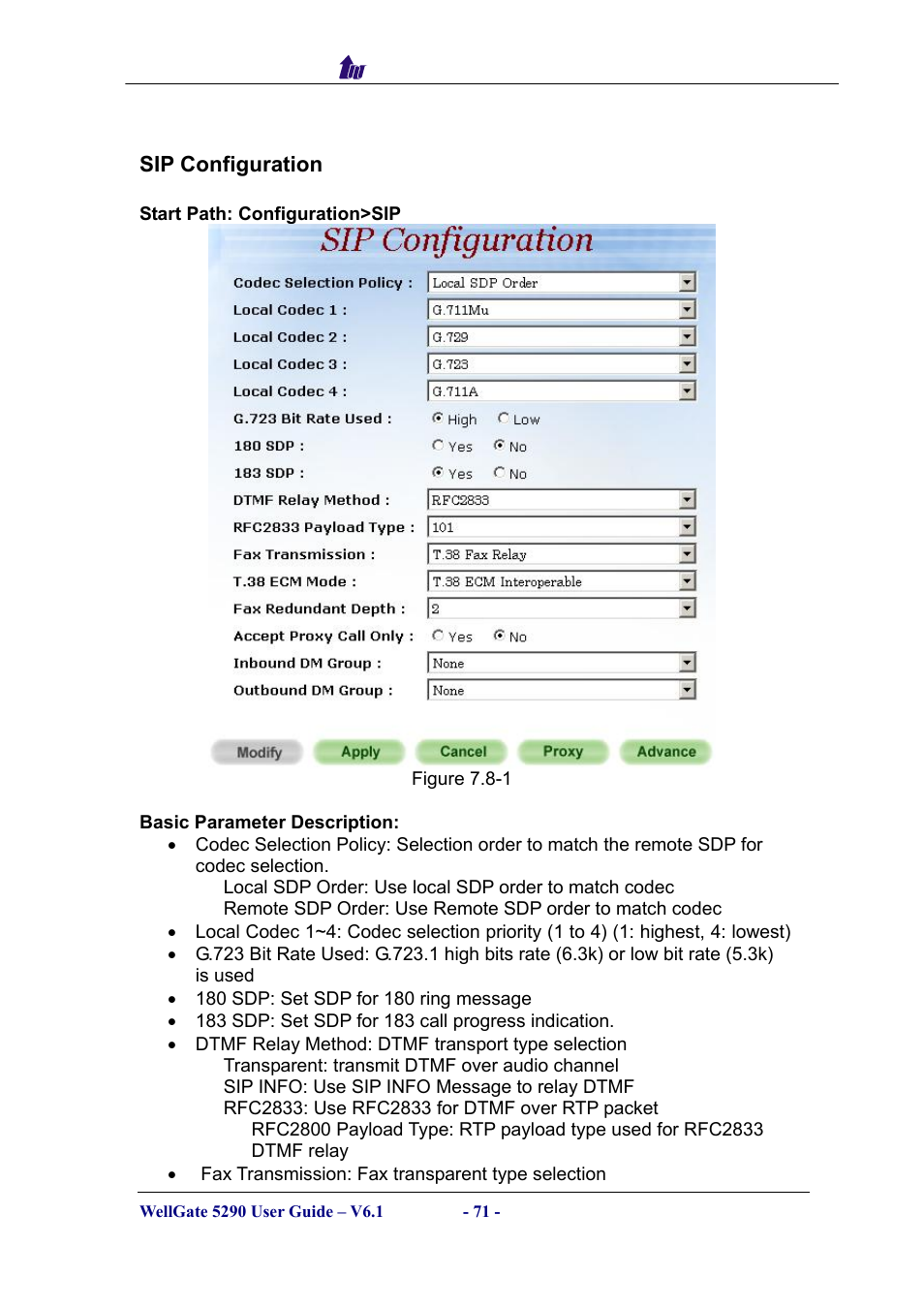 Sip configuration | Welltech WG5290 User Manual | Page 71 / 149