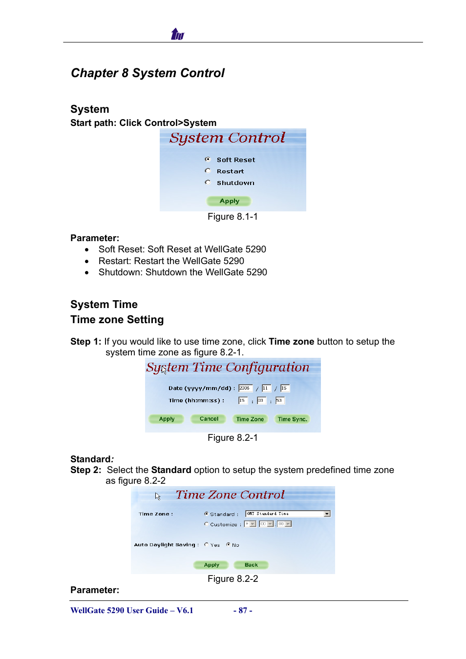 Chapter 8 system control, System, System time | Ystem | Welltech WG5290 User Manual | Page 87 / 149