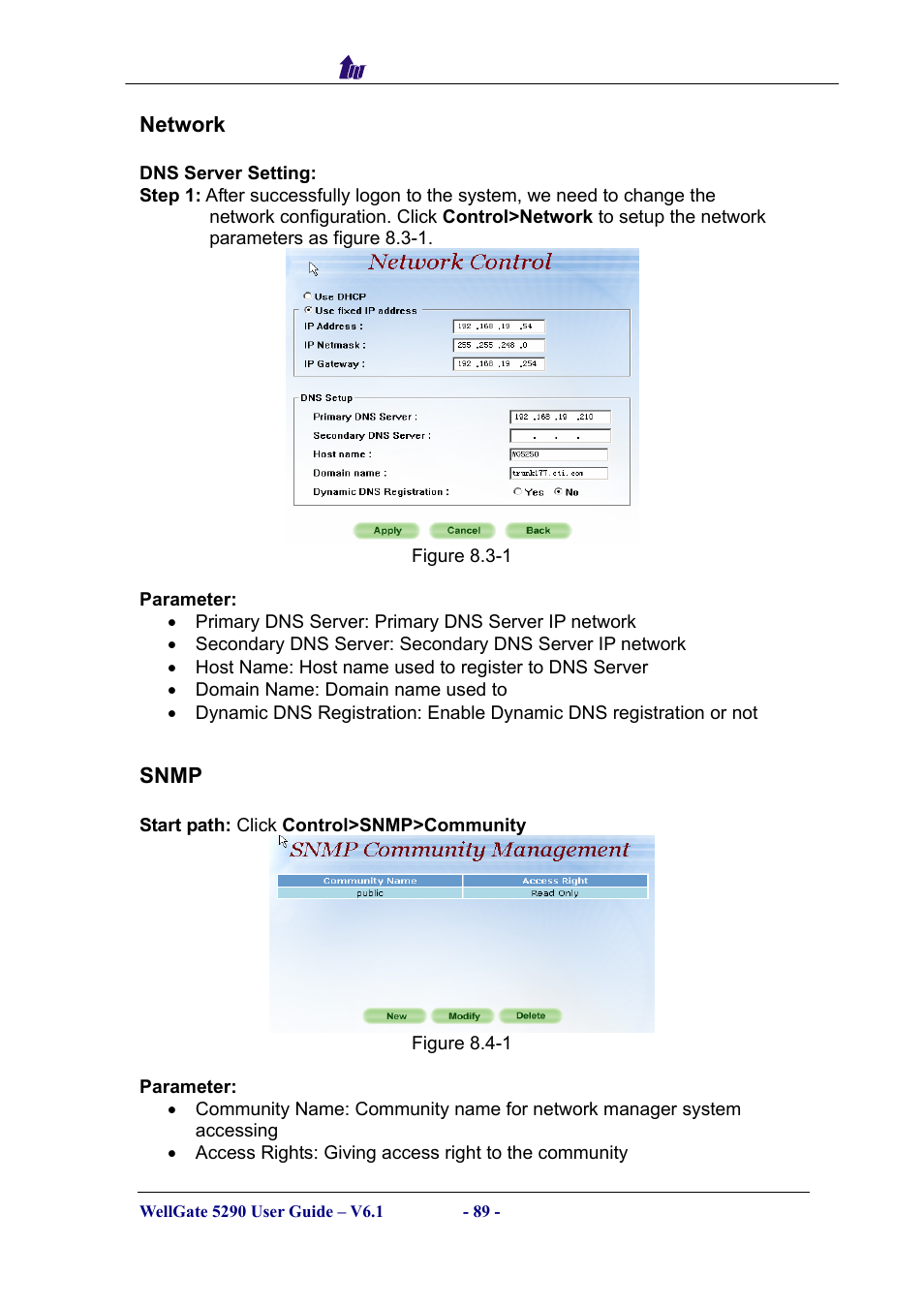 Network, Snmp, Etwork | Welltech WG5290 User Manual | Page 89 / 149