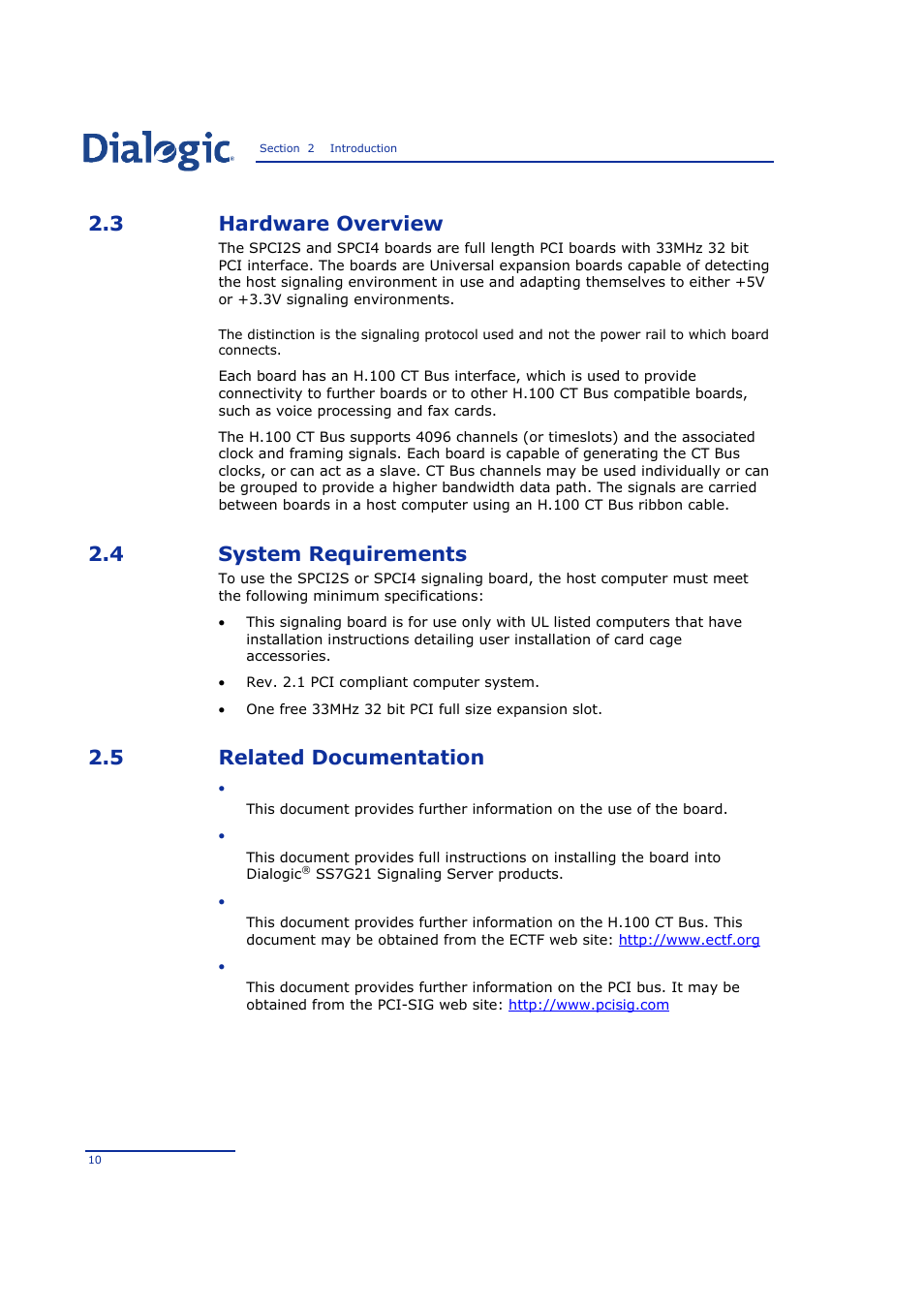 3 hardware overview, 4 system requirements, 5 related documentation | Hardware overview, System requirements, Related documentation | Welltech SPCI2S Boards User Manual | Page 10 / 37