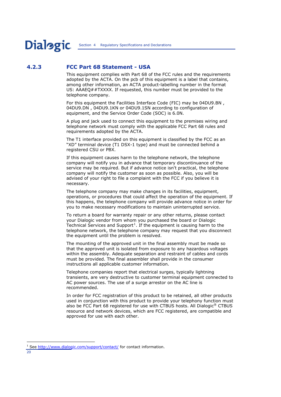 3 fcc part 68 statement - usa, Fcc part 68 statement - usa | Welltech SPCI2S Boards User Manual | Page 20 / 37