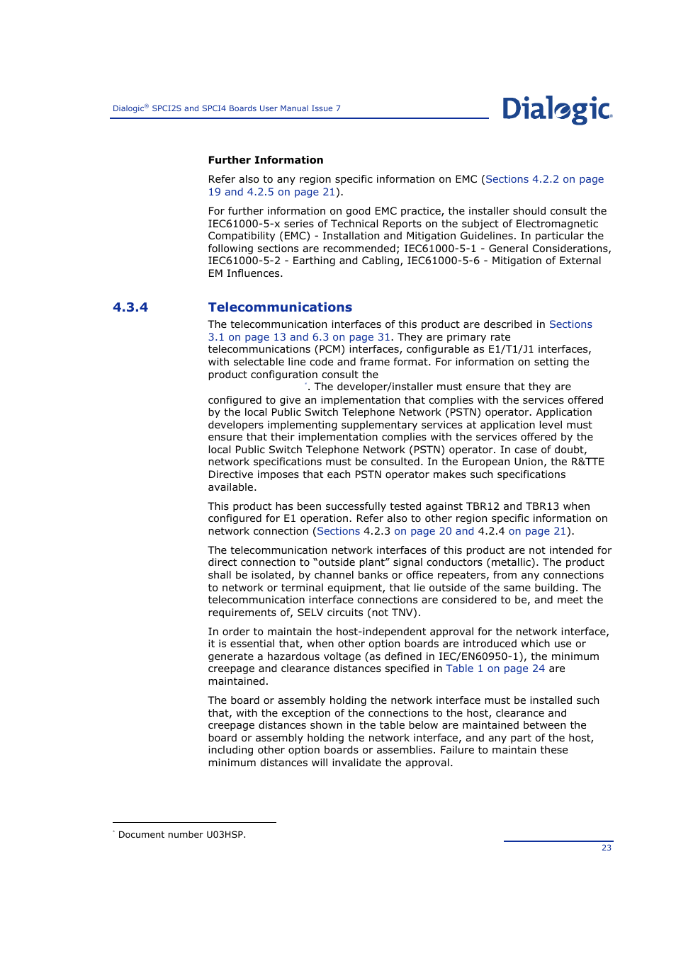 4 telecommunications, Telecommunications | Welltech SPCI2S Boards User Manual | Page 23 / 37