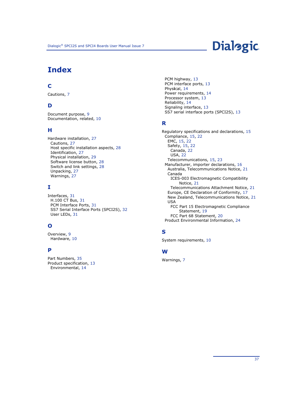 Index | Welltech SPCI2S Boards User Manual | Page 37 / 37