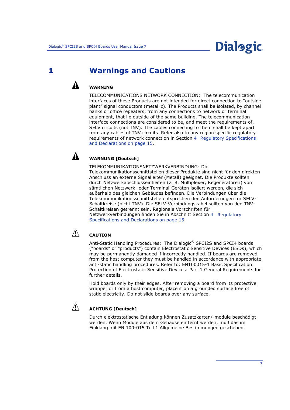 1 warnings and cautions, Warnings and cautions, 1warnings and cautions | Welltech SPCI2S Boards User Manual | Page 7 / 37
