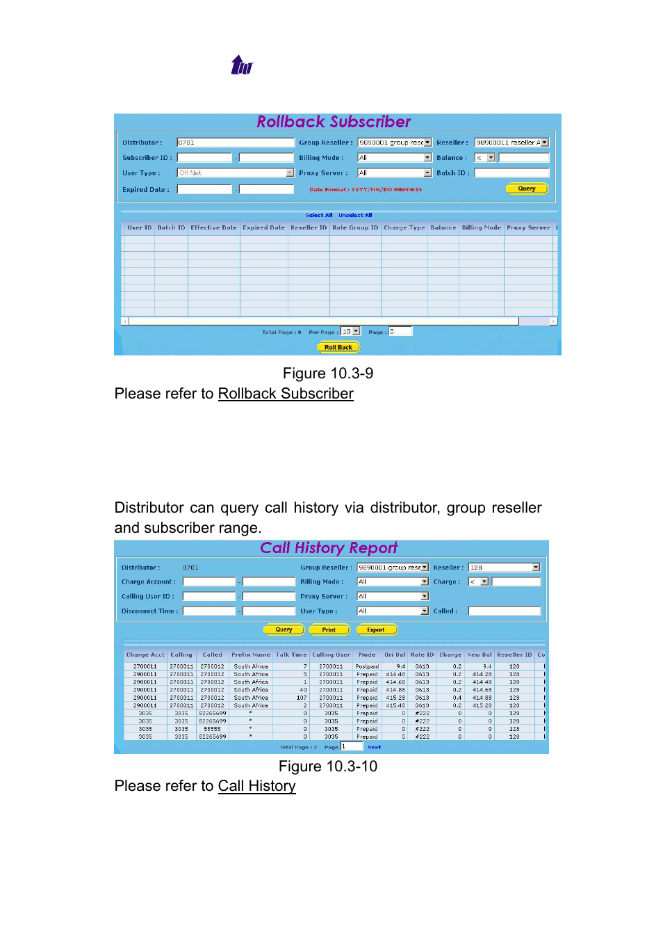 Report, Call history, Recharge report | Eport, Call history recharge report | Welltech WeIIBilling 6600 V.1.5 User Manual | Page 101 / 136