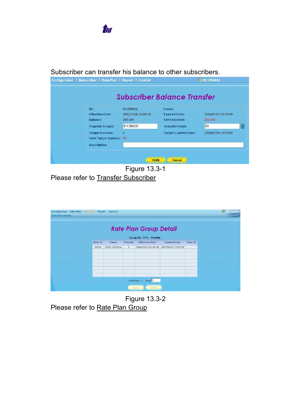 Configuration > transfer, Rate plan > rate plan group, Onfiguration | Ransfer, Roup | Welltech WeIIBilling 6600 V.1.5 User Manual | Page 120 / 136