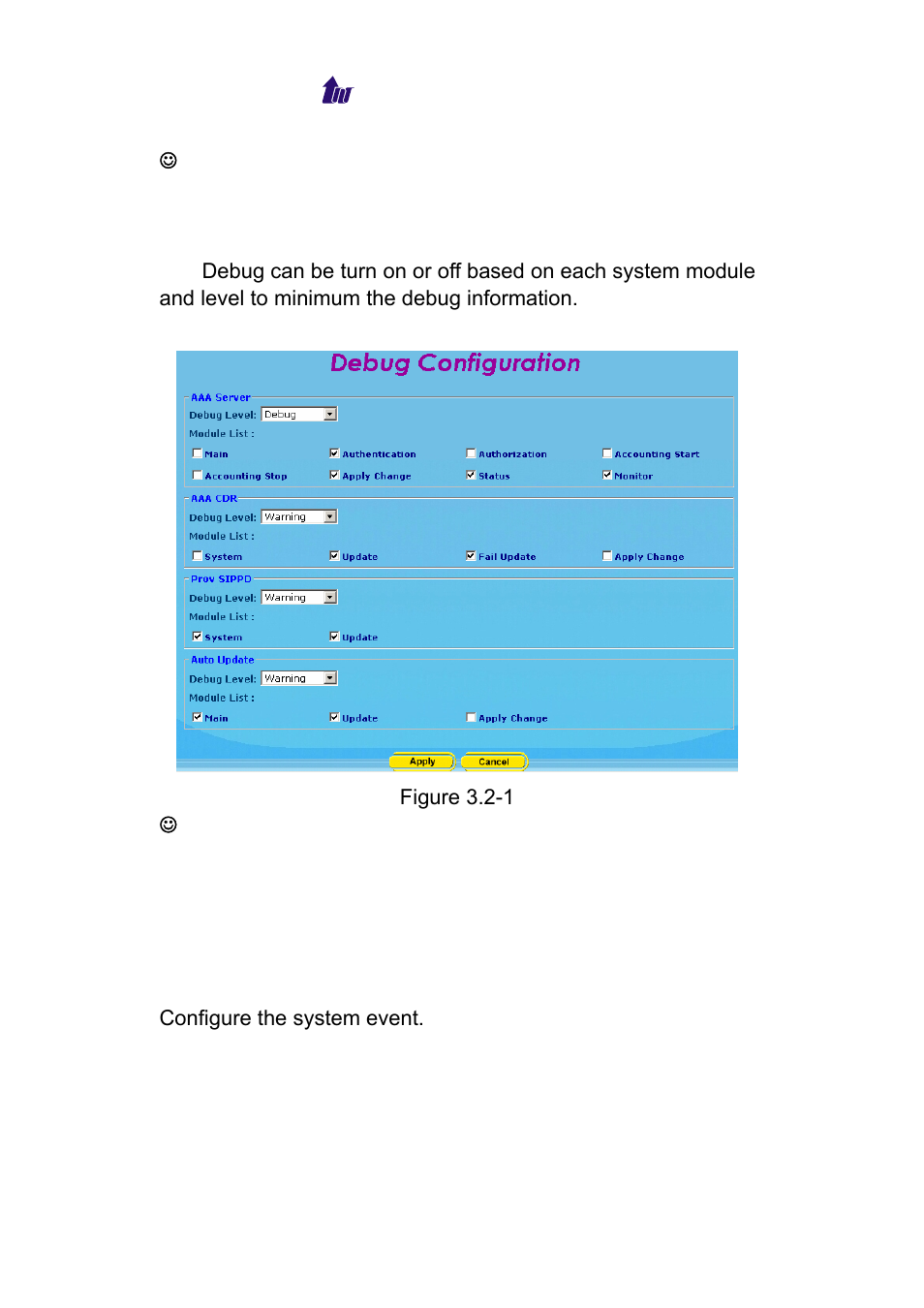 Debug, Event config, Ebug | Vent, Onfig | Welltech WeIIBilling 6600 V.1.5 User Manual | Page 20 / 136
