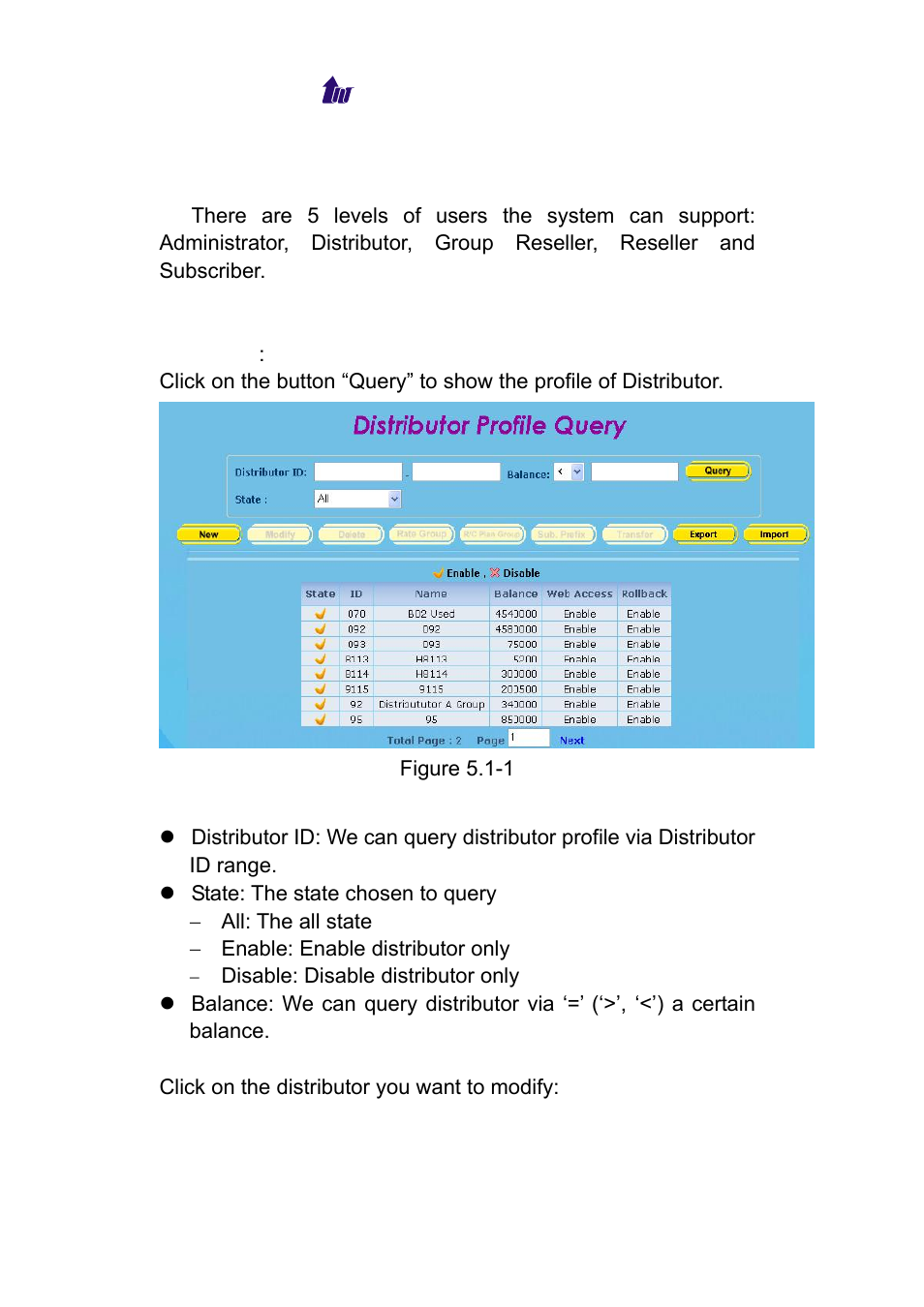 Chapter 5 subscriber, Distributor, Istributor | Welltech WeIIBilling 6600 V.1.5 User Manual | Page 33 / 136