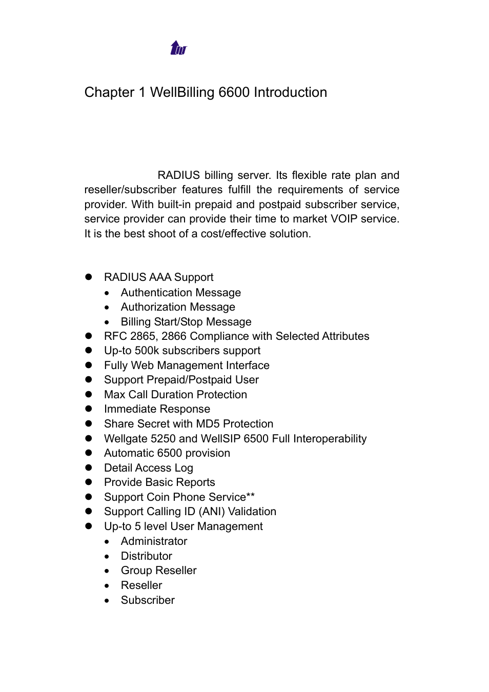 Chapter 1 wellbilling 6600 introduction, System description, Ystem | Escription | Welltech WeIIBilling 6600 V.1.5 User Manual | Page 6 / 136