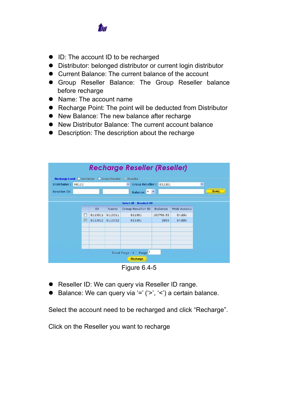 Recharge reseller | Welltech WeIIBilling 6600 V.1.5 User Manual | Page 61 / 136