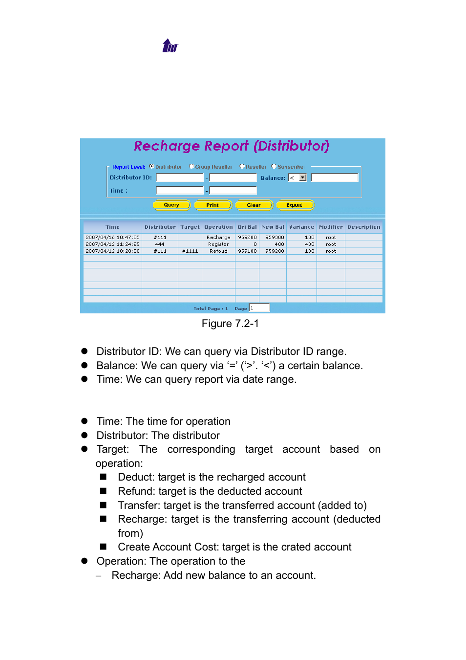 Recharge report, Distributor recharge report, Echarge | Eport | Welltech WeIIBilling 6600 V.1.5 User Manual | Page 76 / 136