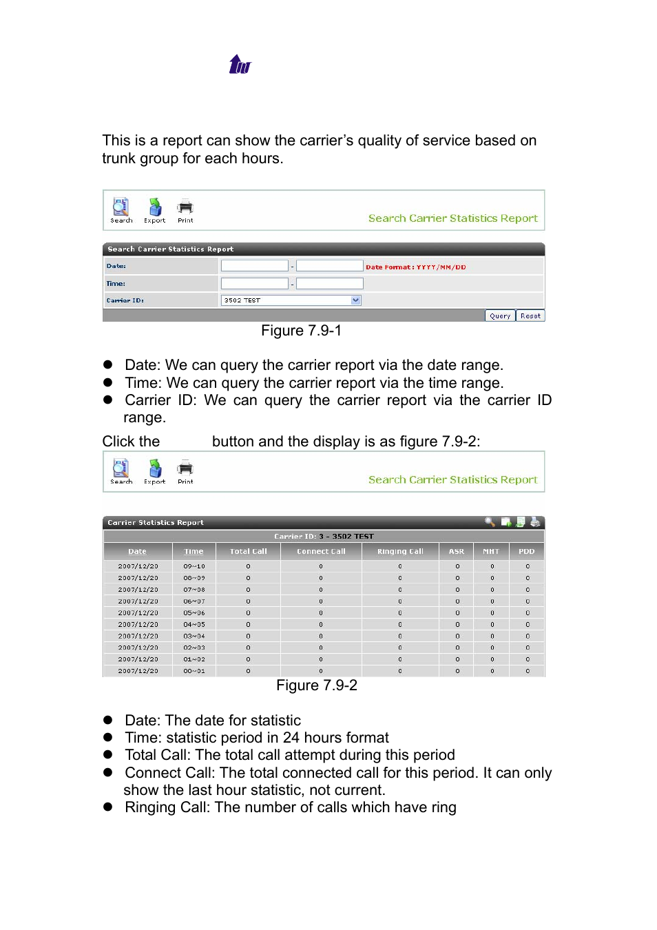 Carrier statistics report, Arrier, Tatistics | Eport | Welltech WS 6600 V.2.0 User Manual | Page 108 / 161