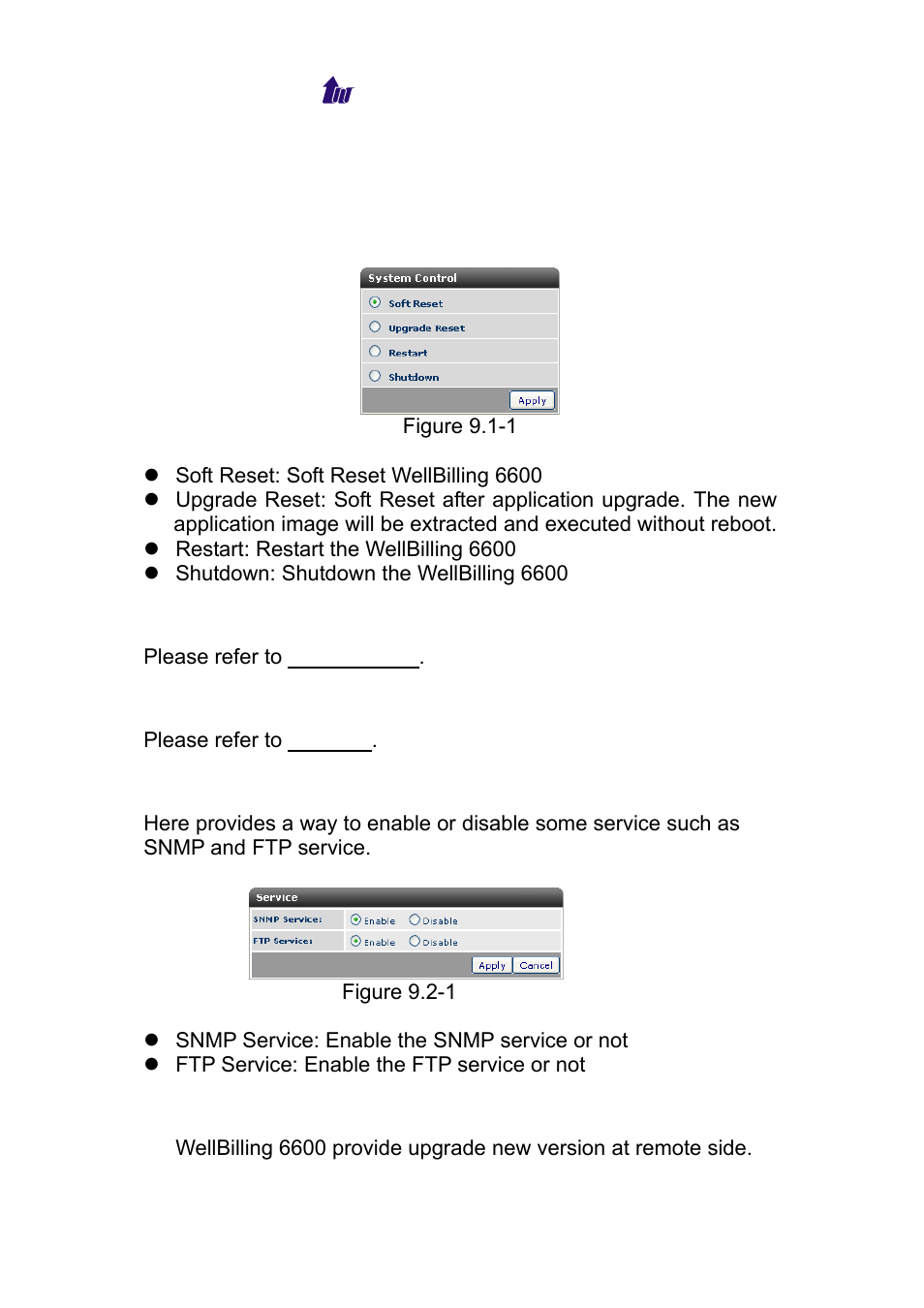 Chapter 9 control, System, System time | Network, Service, Upgrade, Ystem, Etwork, Ervice, Pgrade | Welltech WS 6600 V.2.0 User Manual | Page 117 / 161