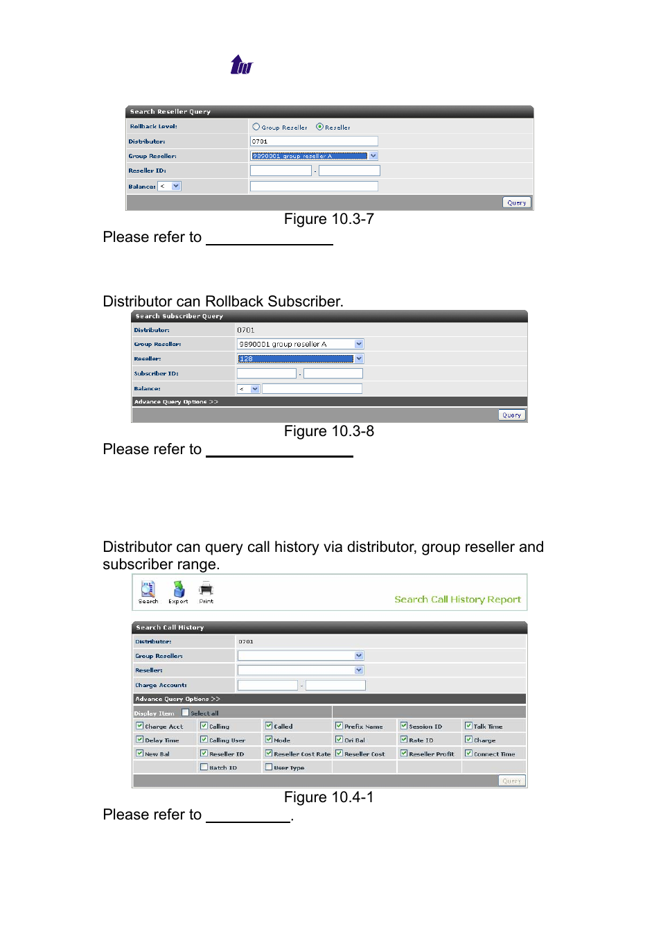 Rollback subscriber, Report, Call history | Eport | Welltech WS 6600 V.2.0 User Manual | Page 125 / 161