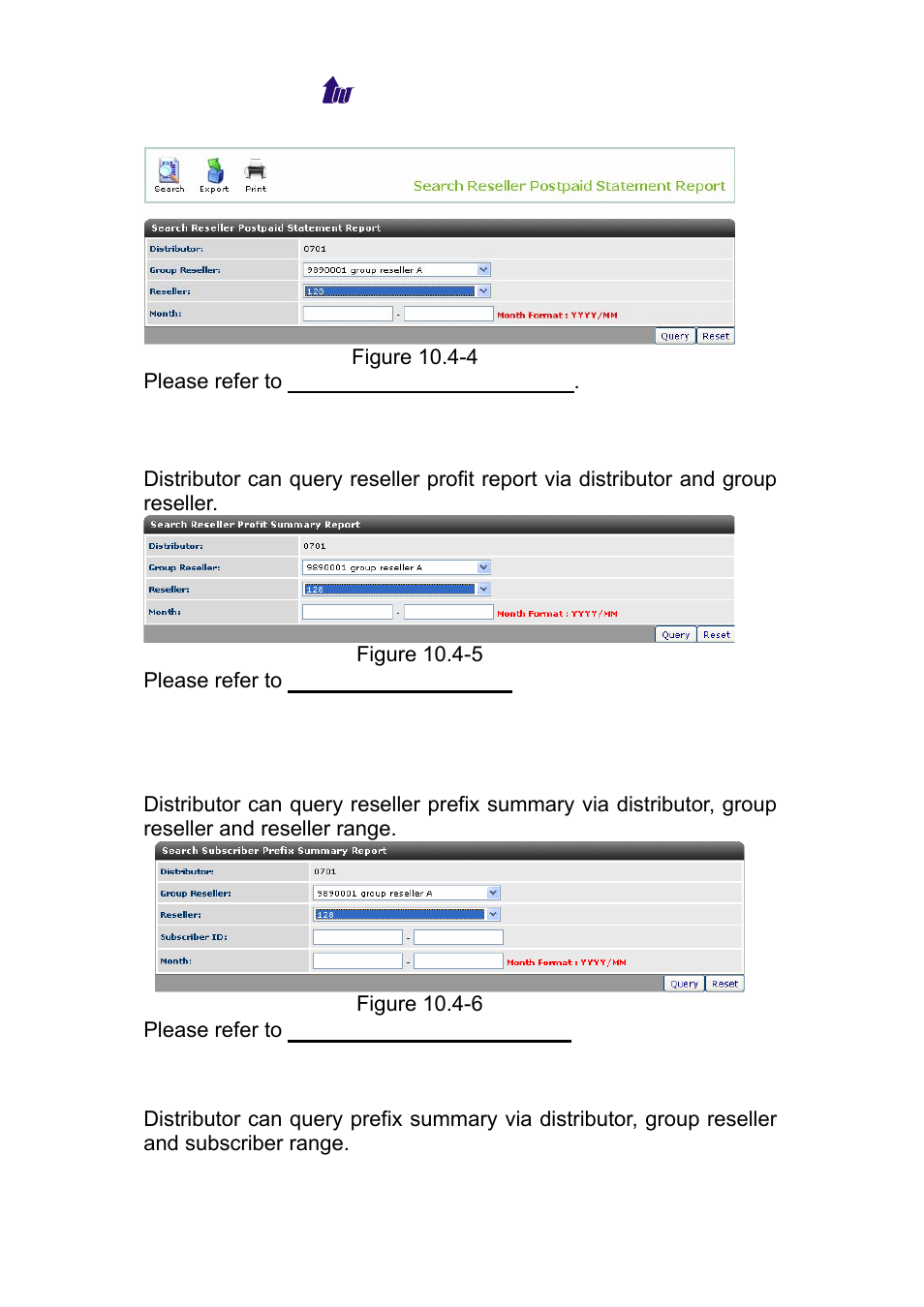 Reseller profit report, Subscriber prefix summary, Prefix summary report | Welltech WS 6600 V.2.0 User Manual | Page 127 / 161