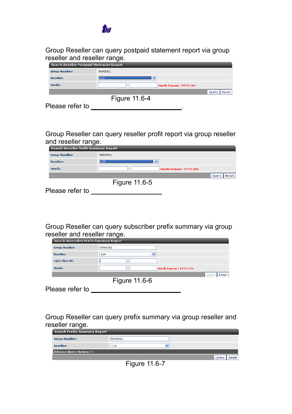 Reseller profit report, Subscriber prefix summary, Prefix summary report | Welltech WS 6600 V.2.0 User Manual | Page 135 / 161