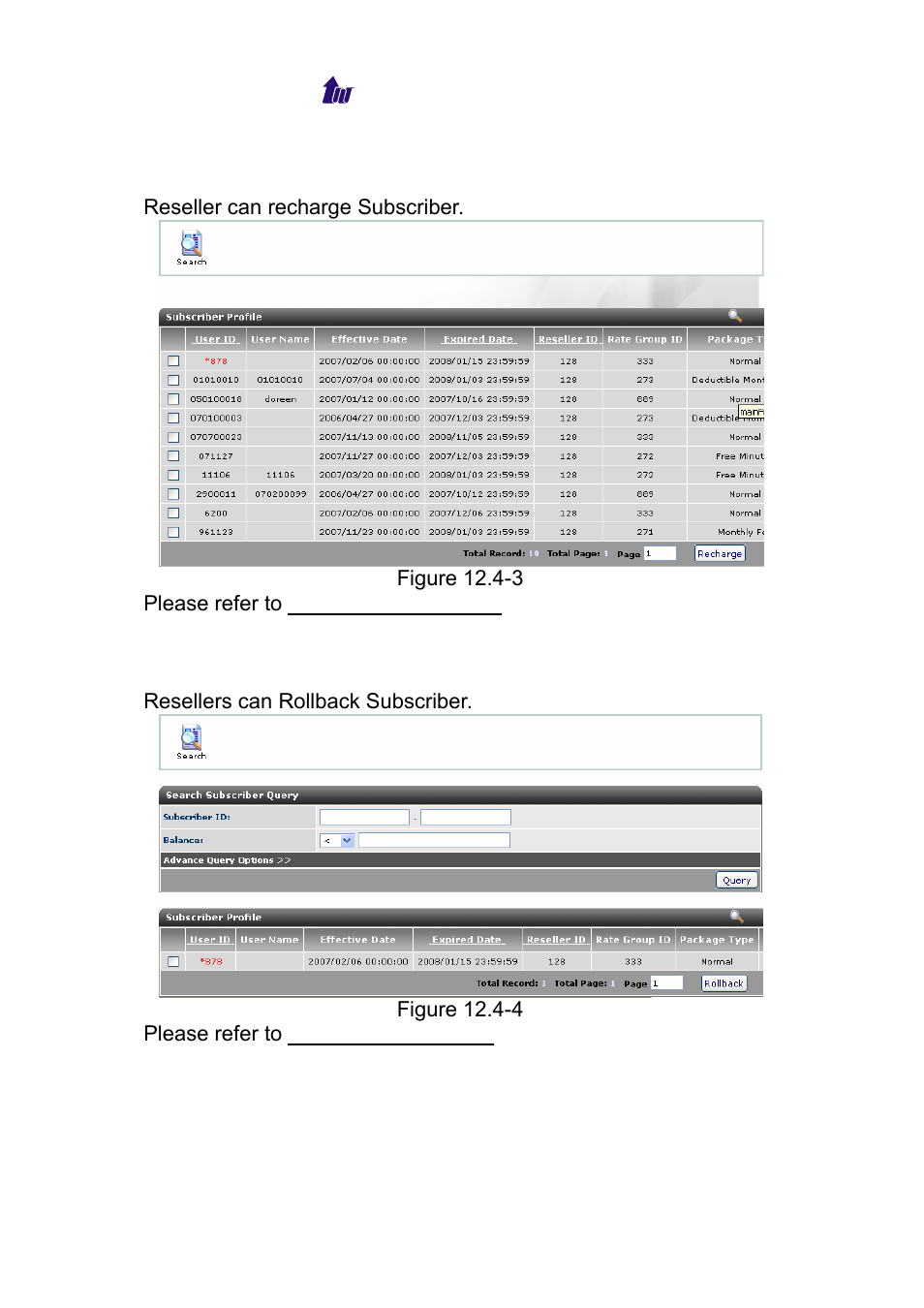 Recharge subscriber, Rollback subscriber, Report | Call history, Eport | Welltech WS 6600 V.2.0 User Manual | Page 140 / 161