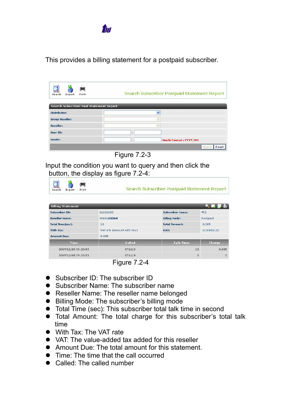 Subscriber postpaid statement | Welltech WS 6600 V.2.0 User Manual | Page 93 / 161