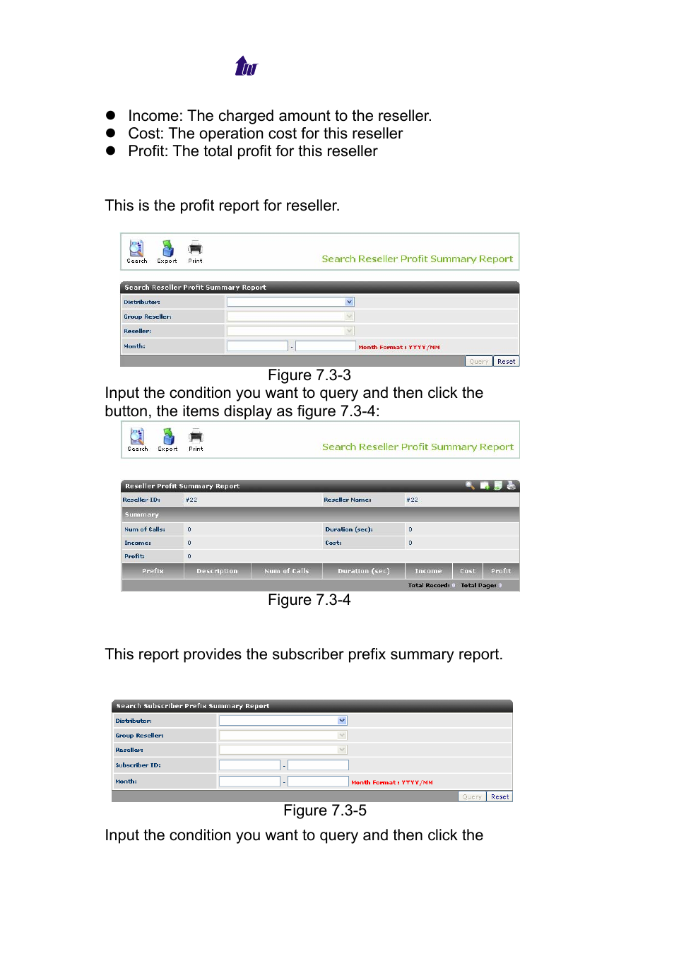 Reseller profit report, Subscriber prefix summary | Welltech WS 6600 V.2.0 User Manual | Page 96 / 161
